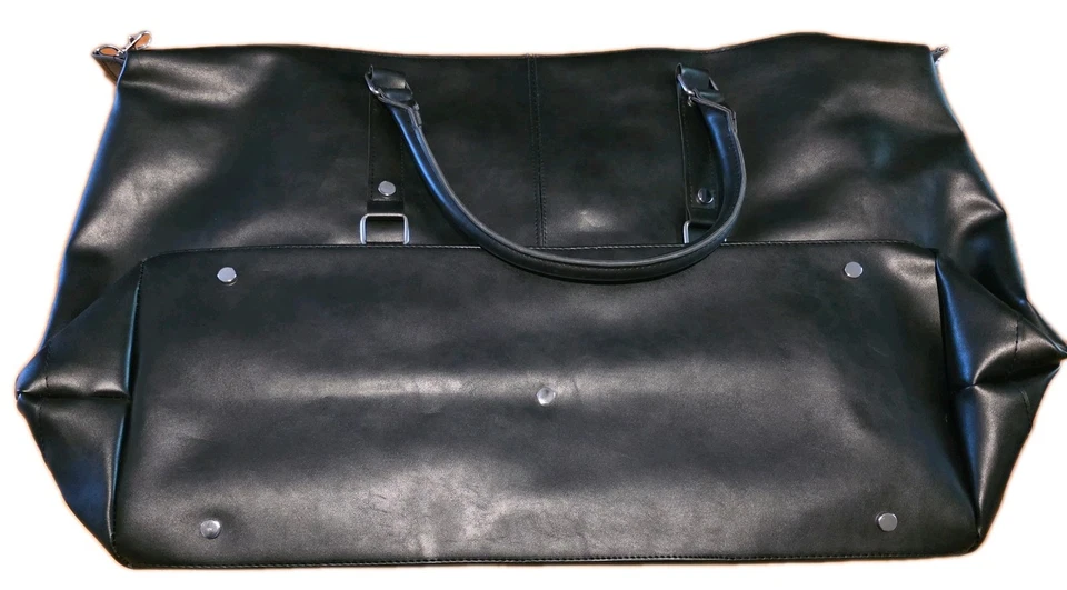 Bolso de Lona de Viaje de Fin de Semana de Cuero Sintético Negro con Correa para el Hombro y Asas XL Foto 2 de 4