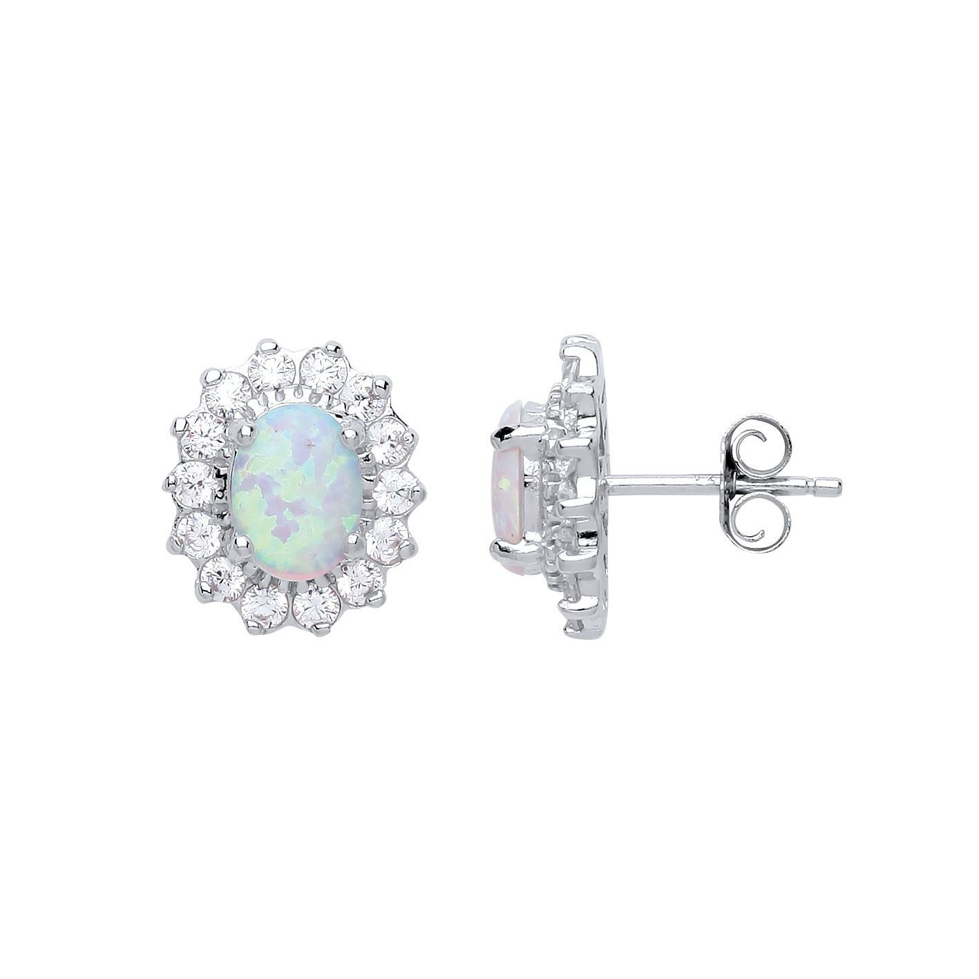 Silver Jewelco London oval Opal Royal Cluster Stud Earrings