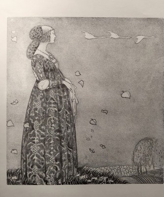 John BAUER Original mezzotype  Prinsessan och Svanarna , 1918 / Framed