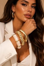 Women's Chunky GoldBracelet  3pc Set For Stackable Lightweight Statement Jewel 