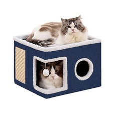 Cat Beds for Indoor Cats, Large Cat Cave with Fluffy Ball and Scratch Pad, Fo...
