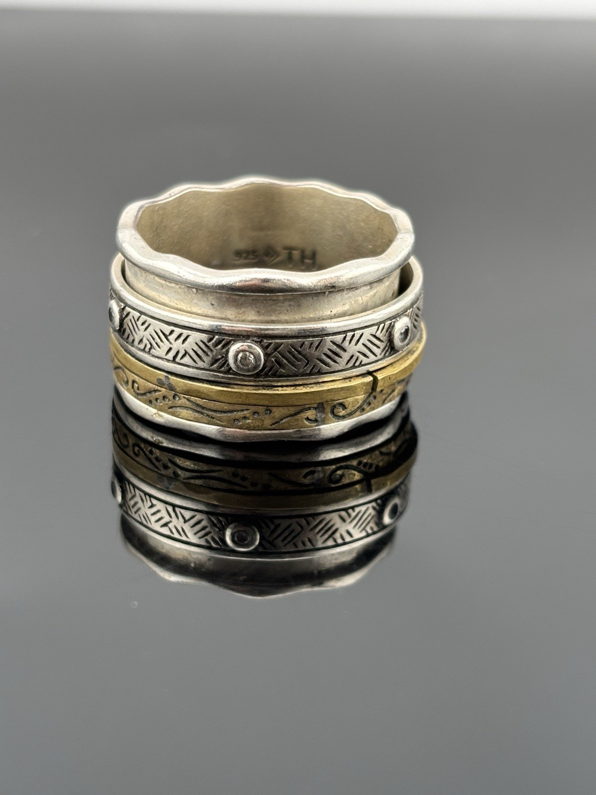 Silpada Pattern Spinner Ring Sterling Silver Bras… - image 3