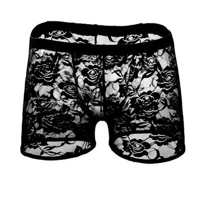 Evankin Mens Sexy Rose Lace Boxer Briefs See Through Mesh Medium, Black 