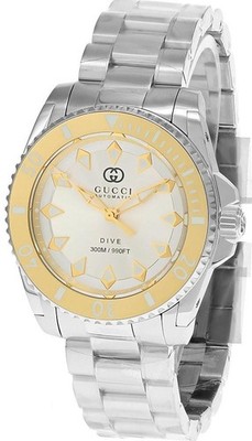 新品電池　稼働　gucci 4200FL ゴールド　ユニセックス Gucci Dive Automatic SS 40mm Gold Silver Dial Men's Watch
