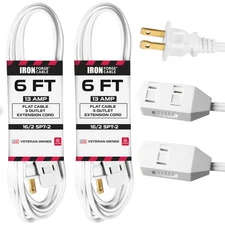 Iron Forge Cable 2 Pack 6 ft White Extension Cord with 3 Outlets - 16/2 SJTW 2 P