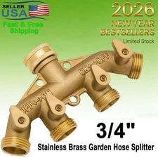 Stainless Brass Garden Hose Splitter, 3/4" 4-Way Y Shaped Water Faucet Adapter