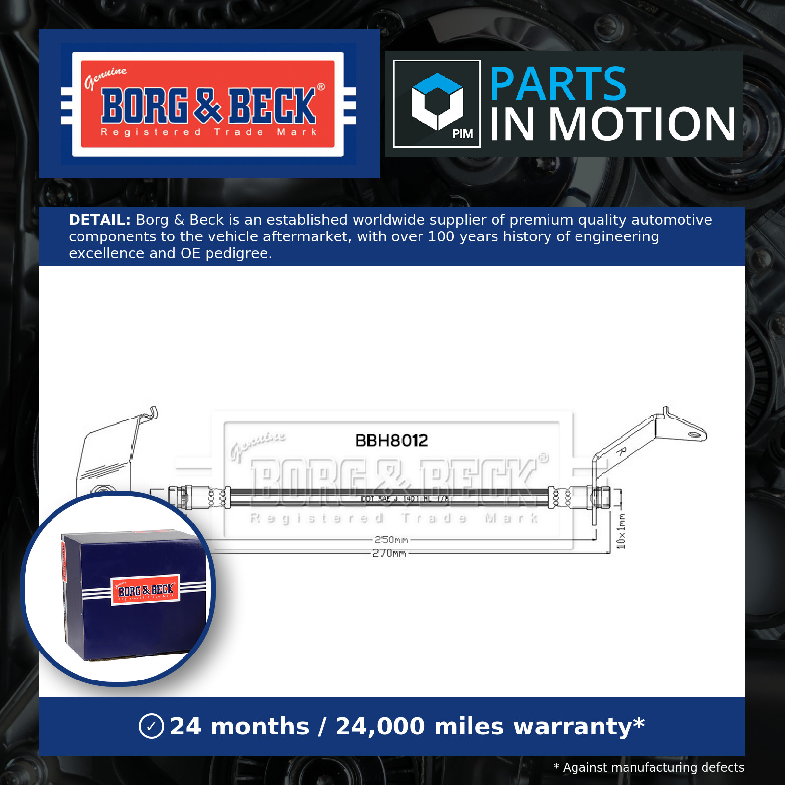 Brake Hose Rear Right BBH8012 Borg & Beck Hydraulic EC014381XA EC014381XB New