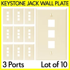 Keystone Wall Plate Ivory Three Port 3 Keystone Jack Hole Wallplate - 10 Pack