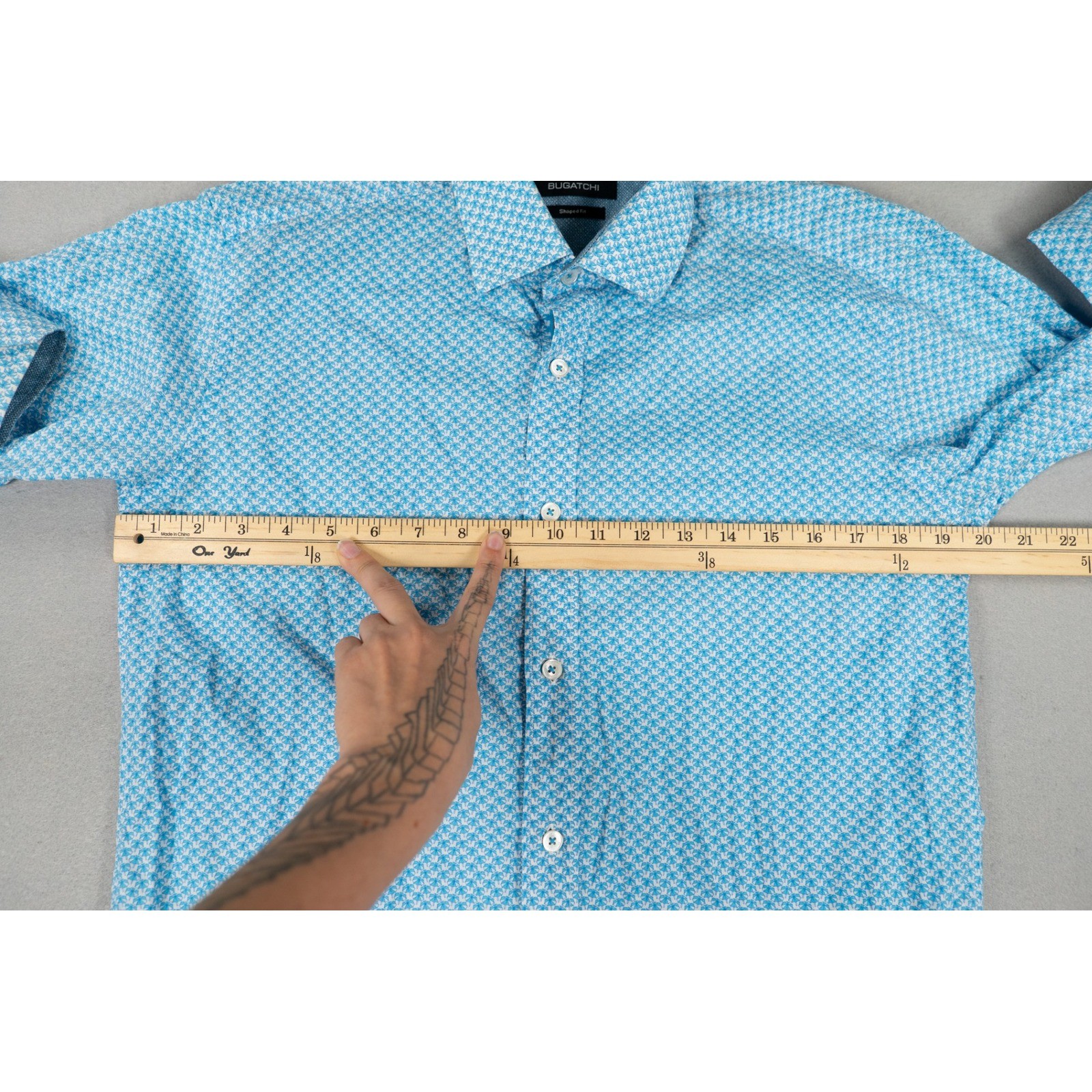 Bugatchi Mens Shirt Shaped Fit Geometric Micro Print Blue White Size S Cotton image 8