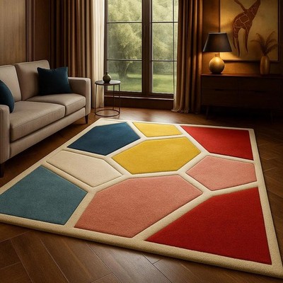 Moderner geometrischer handgetufteter Wollteppich - Luxus Multicolor Carpet Rug