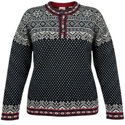 LL Bean Sweater Medium Blue Merino Wool Nordic Snowflake Henley Winter Cabin