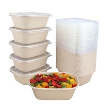 44 oz Disposable salad bowls with lids, Sugarcane Fiber Paper Bowls take away...