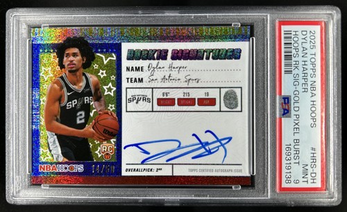 2025-26 Topps Hoops Dylan Harper Rookie Pixel Burst Gold RC Auto #/50 PSA 9