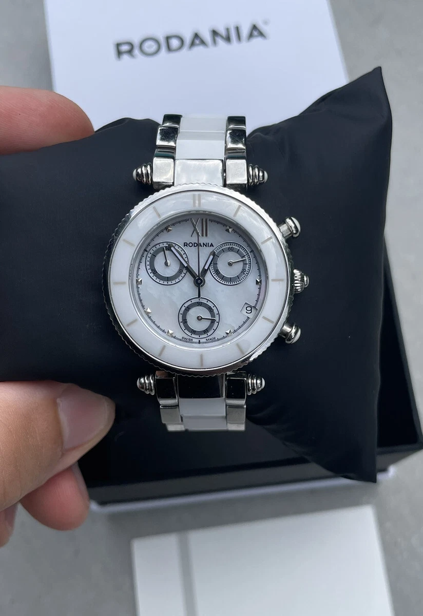 Rodania ATB R2 Watch White Ceramic Chrono Ladies 24970 Box