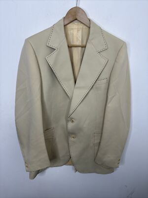 Vintage Johnny Carson Men 42L Tall Blazer Sports Coat Beige 60s 70s Polyester