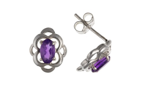 Boucles D'oreilles Clous Vintage - Cristal Améthyste Couleur Argent - Occasion état Impeccable