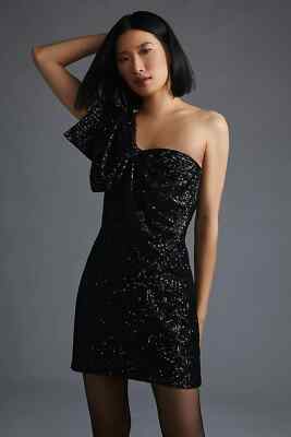 NEW  Anthropologie Let Me Be One-Shoulder Mini Dress size M new nwt black color