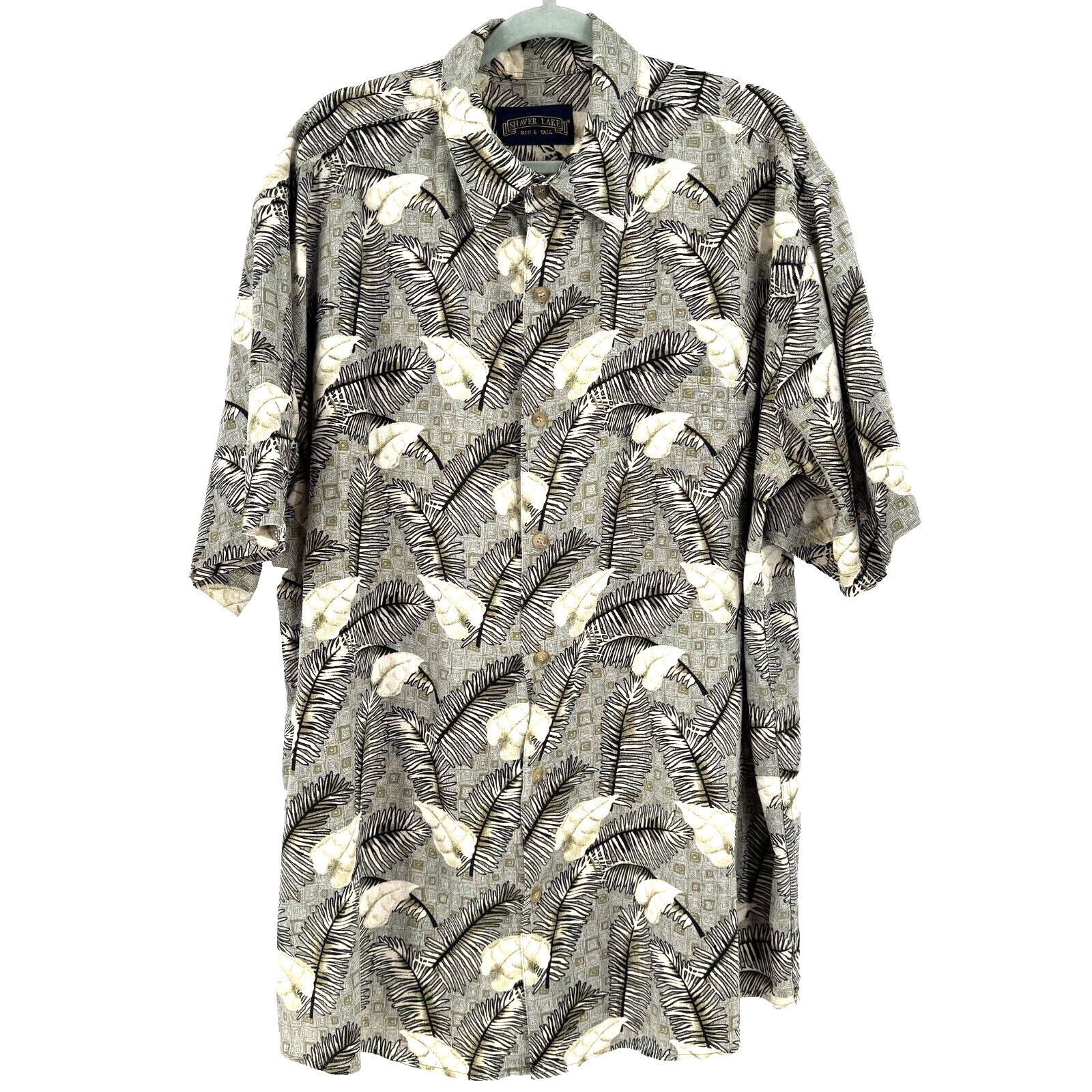 Lake Big & Tall 100% Silk Hawaiian Shirt Men's 1xlt Gray Tropical Palms