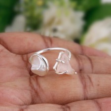 Fresh Water Pearl And Rose Quartz Sterling Silver Adjustable Ring Gift For Her