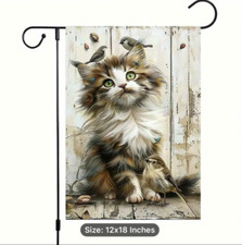 12 X 18 Kitten  Birds Garden Flag Double Sided Rustic Cat