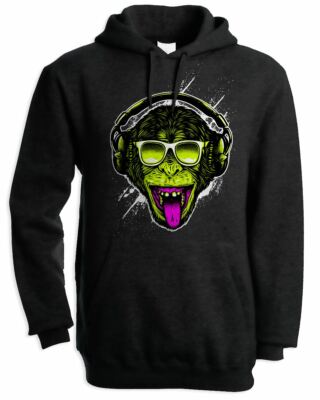 Funky Monkey DJ Herren Hoodie Kapuzen Sweatshirt Clubbing Ibiza House