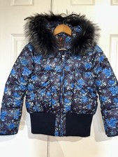 Lisa-Rella Girls' Down Floral Bomber Puffer Jacket Size 10 Natural Fur