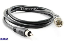 3 ft. RG59/U 75ohm BNC Male to RCA Male Coaxial Composite Video Cable, R-R003