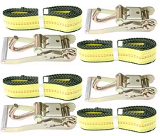 (4 pack) 2"x10' Lasso Car Strap - Finger Hook Ratchet Tire Tie Down- Wheel Strap