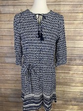 Beach Luch Lounge Small Dress Tie Belt Tassel Peasant Style Boho Blue White 