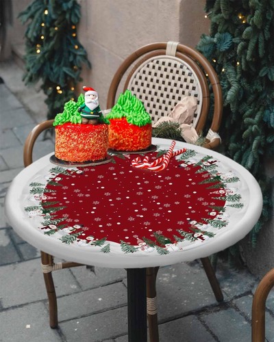 Christmas Light Round Fitted Tablecloth For Round Tablexmas Red Floral Waterproo - Picture 4 of 6