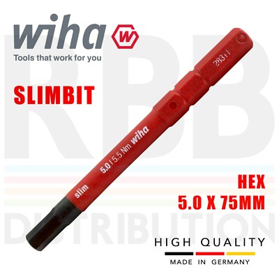 Wiha 37226 Slimbit Hex Screwdriver 5.0mm Hexagon Head 1000v VDE Electrician 75mm