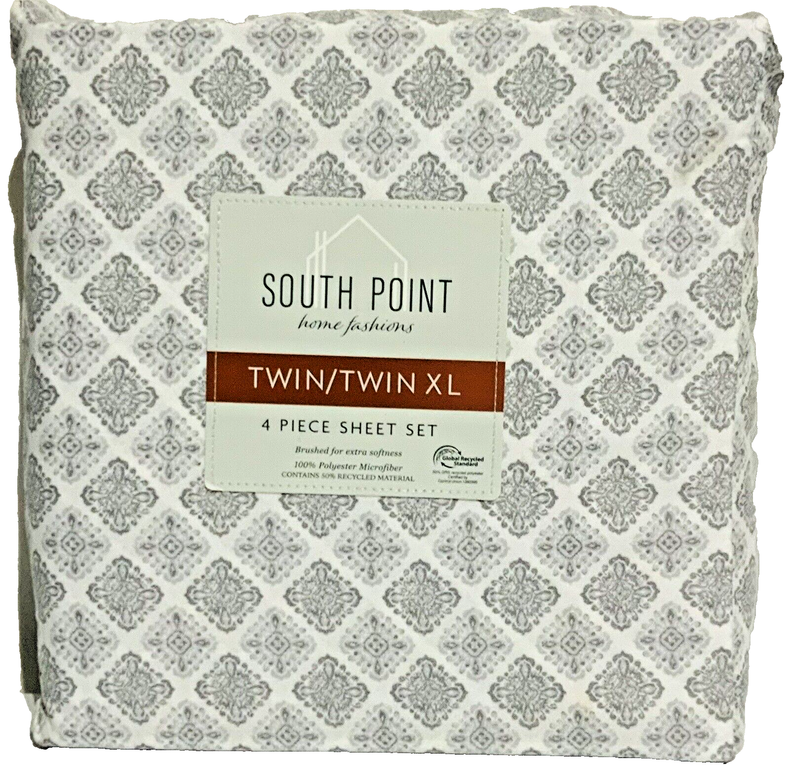 South Point Home Fashions Microfiber 4-Piece Sheet Set, Stamp Medallion Twin XL