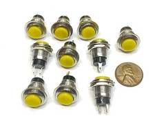 10 x Yellow small N/O Momentary 12mm push button Switch round 12v on off G23
