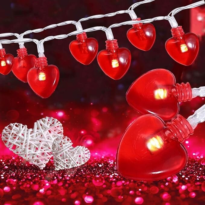 Valentine's Day Red Hearts Heart String Lights ~ 9.8Ft 20LED Light RED