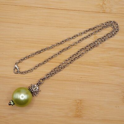 Christmas Metallic Green Ornament Silver Toned Cable Chain