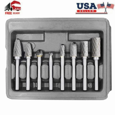 SELEAD 8x 1/4'' Double Cut Tungsten Steel Carbide Rotary Burr Die Grinder Shank Bit Set