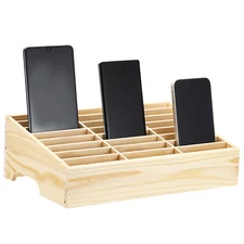 Cell Phone Storage Box Classroom, Wooden 24 Grid Desktop Mobile Phone Holder