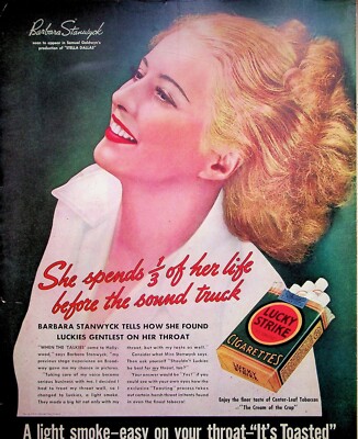 Original Ad for Barbara Stanwyck, Lucky Strike Cigarettes