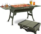 Charcoal BBQ Grill Portable Charcoal Grill Tabletop with Shelf, Stainless Steel