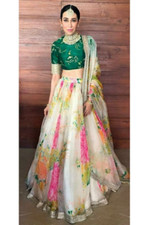 INDIAN BOLLYWOOD DESIGNER WEDDING TRADITIONAL ORGANZA LEHENGA WITH GREEN CHOLI