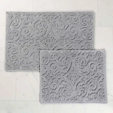 Venere Elegant Floral Scroll Textured Machine Washable Bath Rugs Set of 2