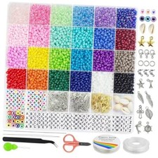Glass Seed Beads for Jewelry Bracelet Making Kit, Small Beads 3400pcs 4mm
