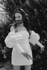 Puff Sleeve Off Shoulder Mini Wedding Dress | EU 36