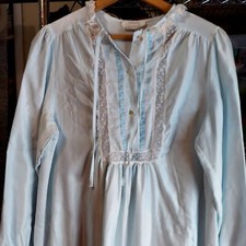 Vintage Lord Taylor nightgown satin baby blue lace bib dress Large PJS house