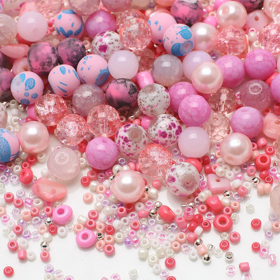 Hochwertig DIY Schmuck Basteln Set Glasperlen MIX 8mm/4mm/2mm Pink Barbie Perlen - Bild 2 von 4