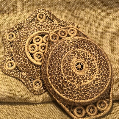 Set woven Crocheted Trivets heat Mats Beautiful Delicate work or Wall hangings