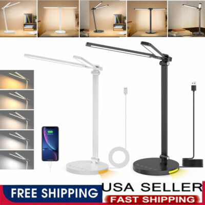LED Desk Lamp For Office Home USB Eye-Caring Architect Task Lamp with Dual-Head