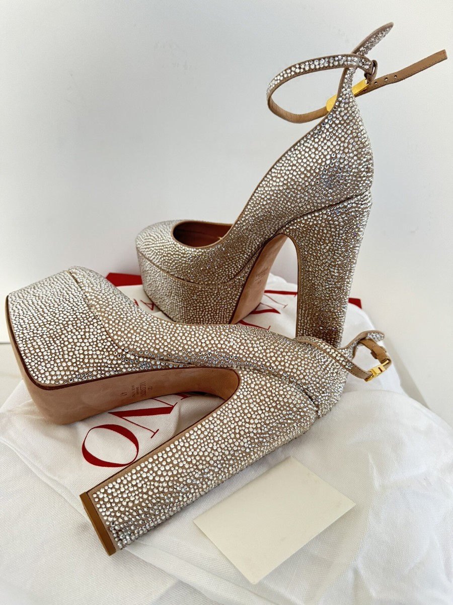 Escarpins Valentino Garavani Tan-Go - Plateforme Cristal Marron - Taille 41 - Neuf Avec Boîte