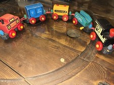 Vintage Wooden Train Set Montgomery Schoolhouse   The Midget Railway   5 Car Lot