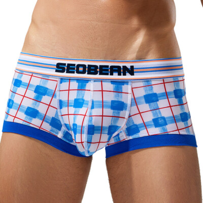 Seobean Brand Men's Smooth Ice Silk Underwear Pouch Check Boxer Briefs M-2XL